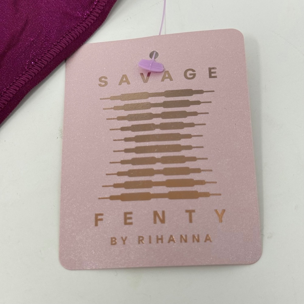 Savage X Fenty Women Medium Purple Metallic Shimmer Thong Panty Rihanna Lingerie - Picture 4 of 7